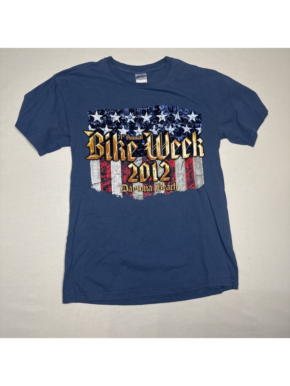 Bike Week Daytona Beach Shirt Mens Medium Blue 2012 Gildan Eagle Flag Biker Tee